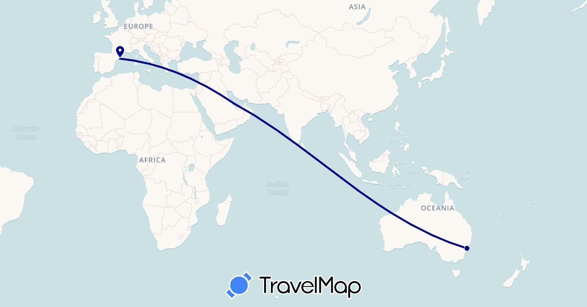 TravelMap itinerary: driving in Australia, Spain, Qatar (Asia, Europe, Oceania)